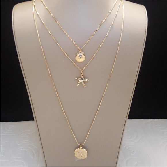 Tommy Bahama Jewelry - $80 Tommy Bahama Gold 3 Layered long Necklace shell crystal accents gift fashion